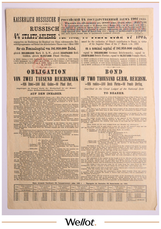 Изображение лота 2000 Германских Марок 1902 Российская Империя 4% Государственный Заем