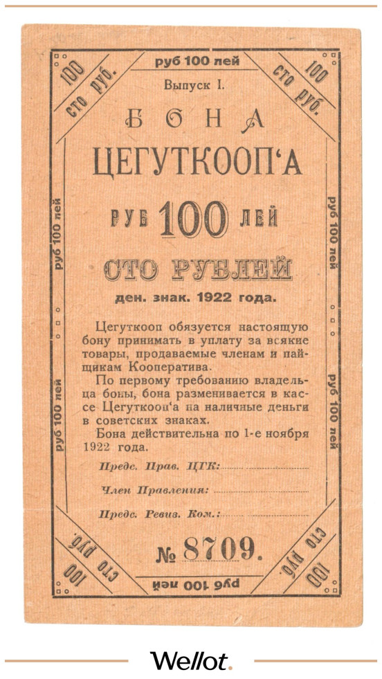Изображение лота 100 Рублей 1922 Россия Центр Москва ЦЕГУТКООП