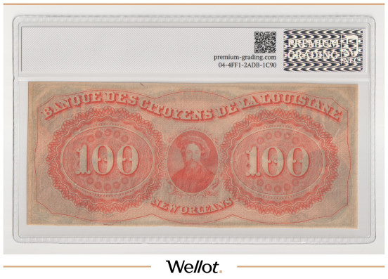 Изображение лота 100 Долларов ND (1860е) США Луизиана Новый Орлеан Citizens Bank PG 45+ XF