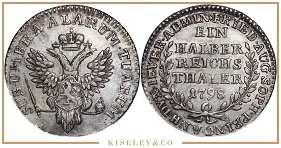 Изображение лота 1/2 Талера 1798 Павел I Княжество Йевер (Фризия) АUNC