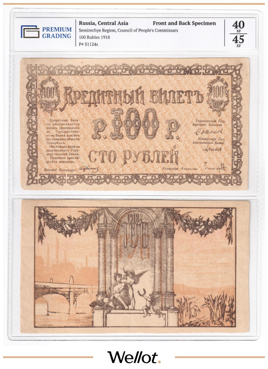 100 Рублей 1918 Россия Средняя Азия Семиречье Образец PG 40-45 XF