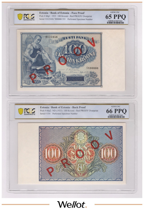 100 Крон 1935 Эстония Образец PCGS 65-66 PPQ UNC