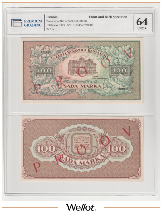 Изображение лота 100 Марок 1923 Эстония Образец PG 64+ UNC