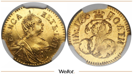 Изображение лота Полтина 1756 Елизавета Новодел CPRC UNC Details