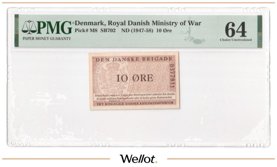 Изображение лота 10 Эре ND (1947-58) Дания Королевское Военное Министерство PMG 64 UNC