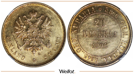 Изображение лота 20 Марок 1904 L Николай II для Финляндии NGC MS61