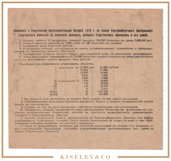 Изображение лота 50 Рублей 1919 Россия Екатеринбург Георгиевская Благотворительная Лотерея