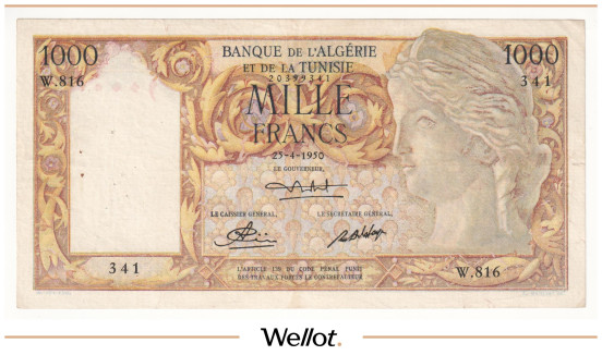 Изображение лота 1000 Франков 1950 Алжир