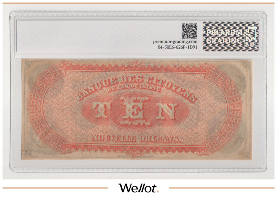 Изображение лота 10 Долларов ND (1860е) США Луизиана Шривпорт Citizens Bank PG 64 UNC