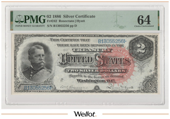 2 Доллара 1886 США Серебряный Сертификат PMG 64 UNC
