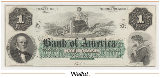 Изображение лота 1 Доллар ND (1800е) США Род-Айленд Банк Америки Бланк UNC