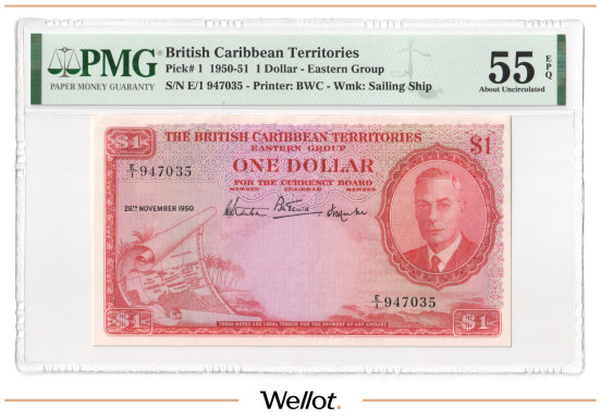 1 Доллар 1950 Британские Карибские Территории PMG 55 EPQ AUNC