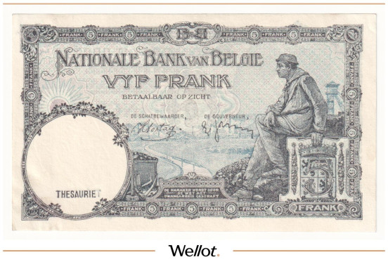 Изображение лота 5 Франков 1938 Бельгия UNC