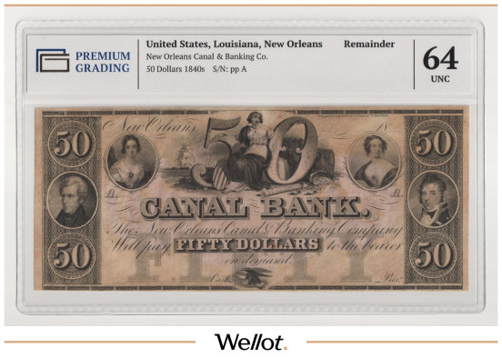 Изображение лота 50 Долларов ND (1840е) США Луизиана Новый Орлеан Canal and Banking Company PG 64 UNC