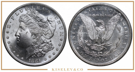 1 Доллар 1881 S Морган США PCGS MS66