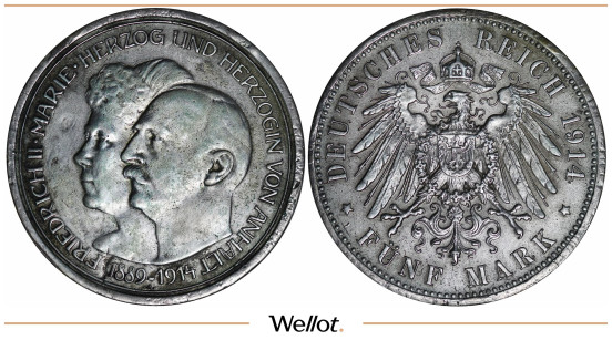 Изображение лота 5 Марок 1914 А Фридрих II и Мария Свадьба Германия Ангальт