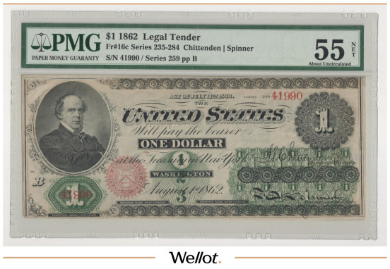 Изображение лота 1 Доллар 1862 США PMG 55 NET AUNC