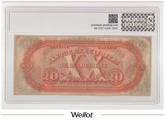 Изображение лота 20 Долларов ND (1860е) США Луизиана Шривпорт Citizens Bank PG 63+ UNC