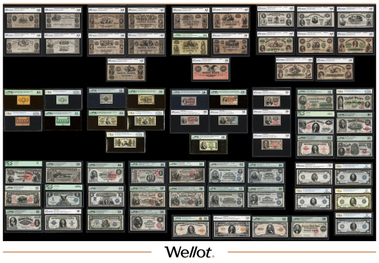 Коллекция Американских Банкнот в Слабах 73шт