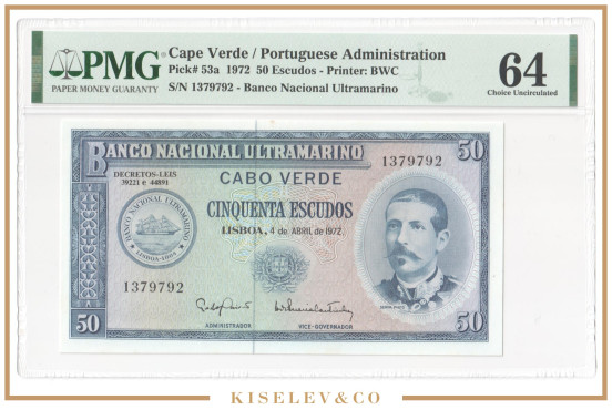 Изображение лота 50 Эскудо 1972 Кабо-Верде PMG 64 UNC