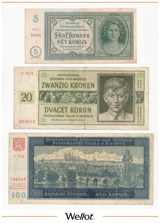 Изображение лота 5-20-100 Крон 1940-1944 Богемия и Моравия