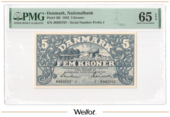 Изображение лота 5 Крон 1943 Дания PMG 65 EPQ UNC