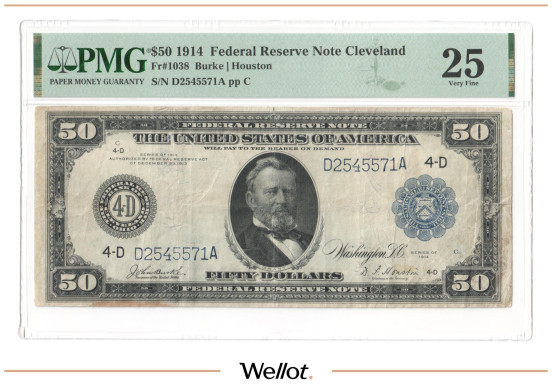 50 Долларов 1914 США Кливленд Федеральный Резервный Банк PMG 25 VF