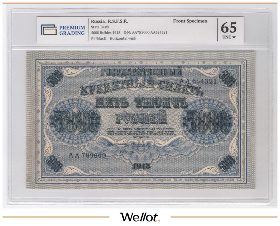 Изображение лота 5000 Рублей 1918 Россия РСФСР Образец PG 58-65 UNC