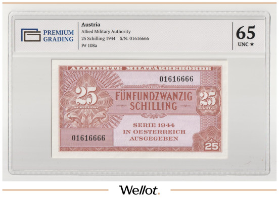 Изображение лота 25 Шиллингов 1944 Австрия Военная Администрация Союзников PG 65+ UNC