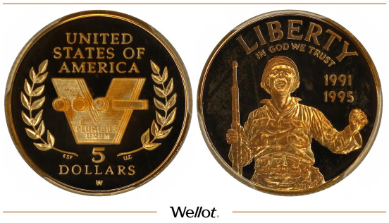 Изображение лота 5 Долларов ND (1993) W 50 Лет Победе США PCGS PR69DCAM