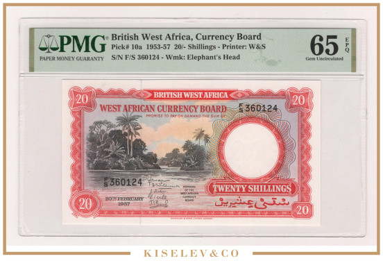 Изображение лота 20 Франков 1957 Британская Западная Африка PMG 65 EPQ UNC