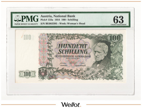 Изображение лота 100 Шиллингов 1954 Австрия PMG 63 UNC