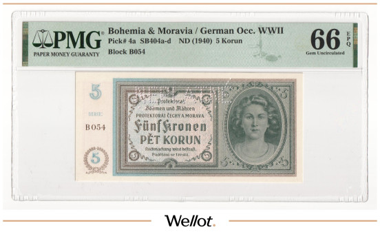 Изображение лота 5 Крон ND (1940) Богемия и Моравия Образец PMG 66 EPQ UNC