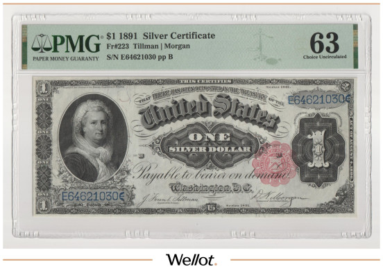 1 Доллар 1891 США Серебряный Сертификат PMG 63 UNC