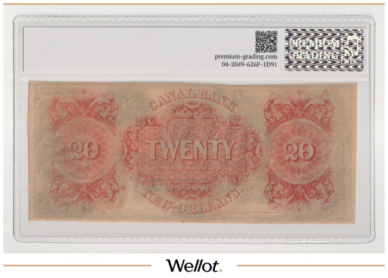 Изображение лота 20 Долларов ND (1850е) США Луизиана Новый Орлеан Canal and Banking Company PG 62 UNC