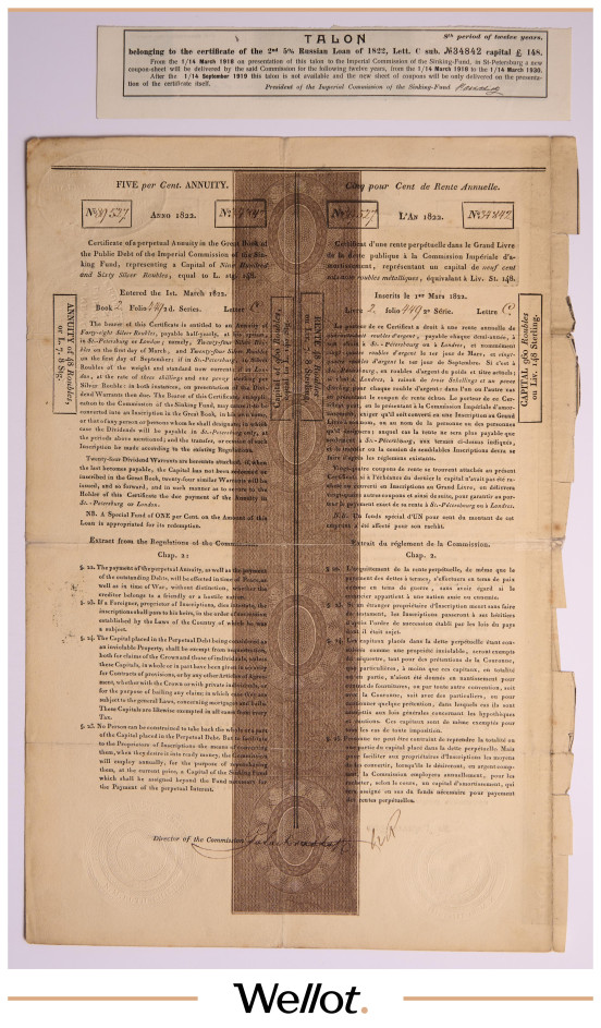 Изображение лота 960 Рублей 1822 Российская Империя Второй 5% Бессрочный Заем