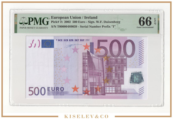 500 Евро 2002 Евросюз Ирландия PMG 66 EPQ UNC