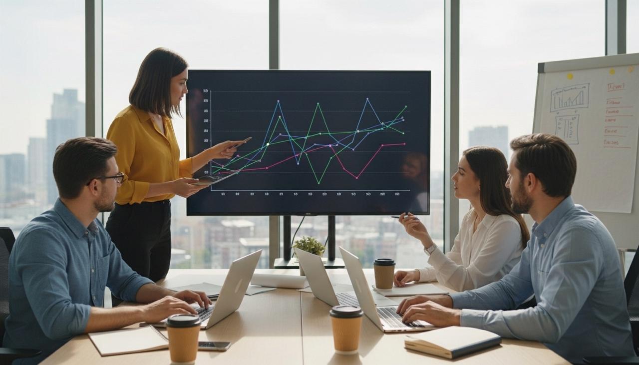 Команда маркетологов обсуждает требования к Telegram-каналу перед запуском рекламы