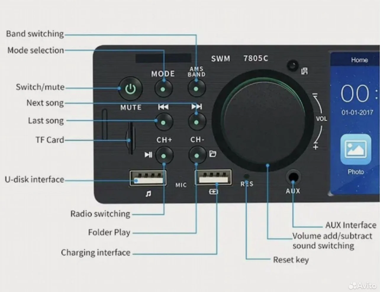 Магнитола bluetooth MP5-плеер с сенсорным экраном - миниатюра 7