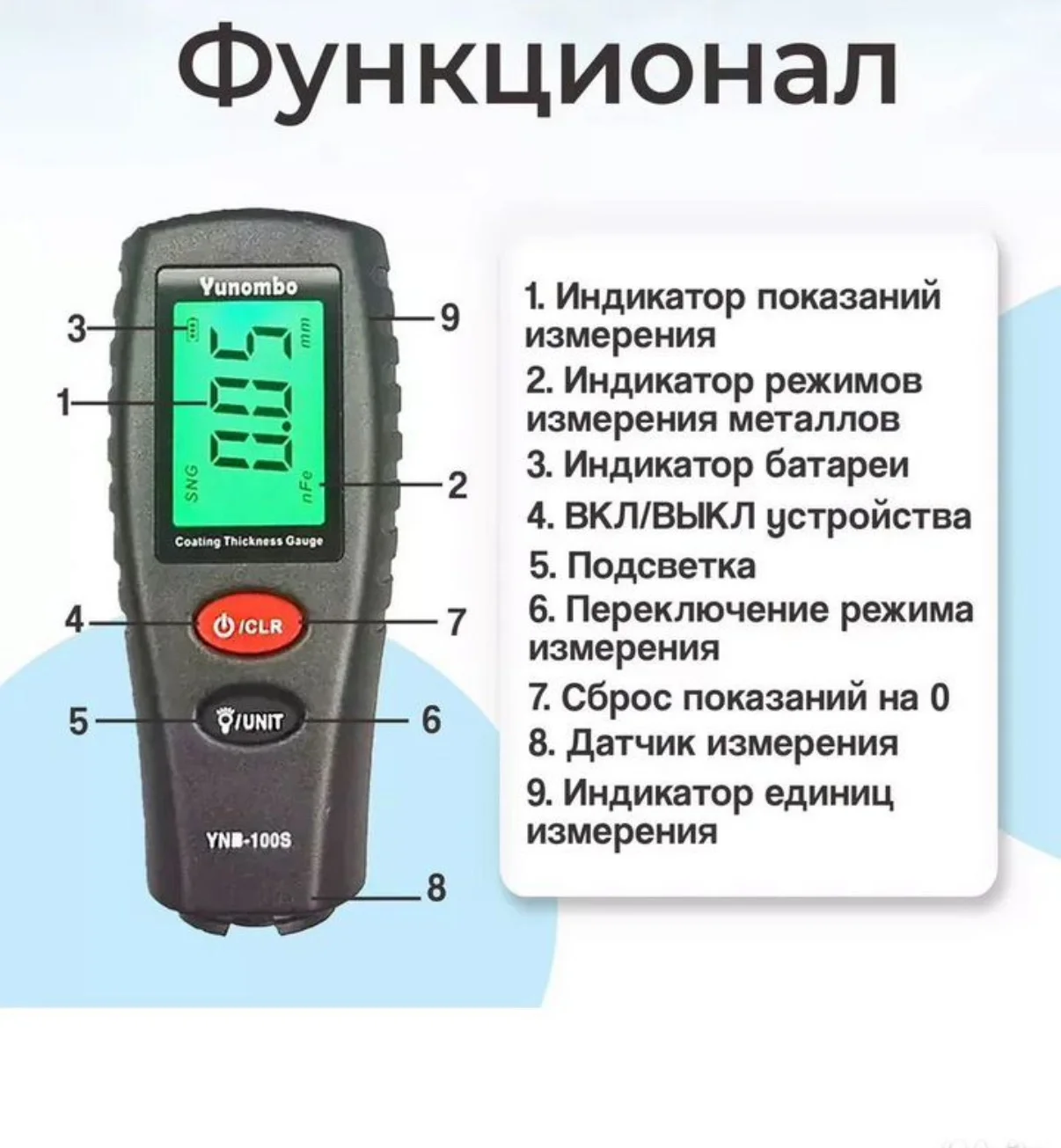 Новый Толщиномер лакокрасочного покрытия YNB-100S - миниатюра 3