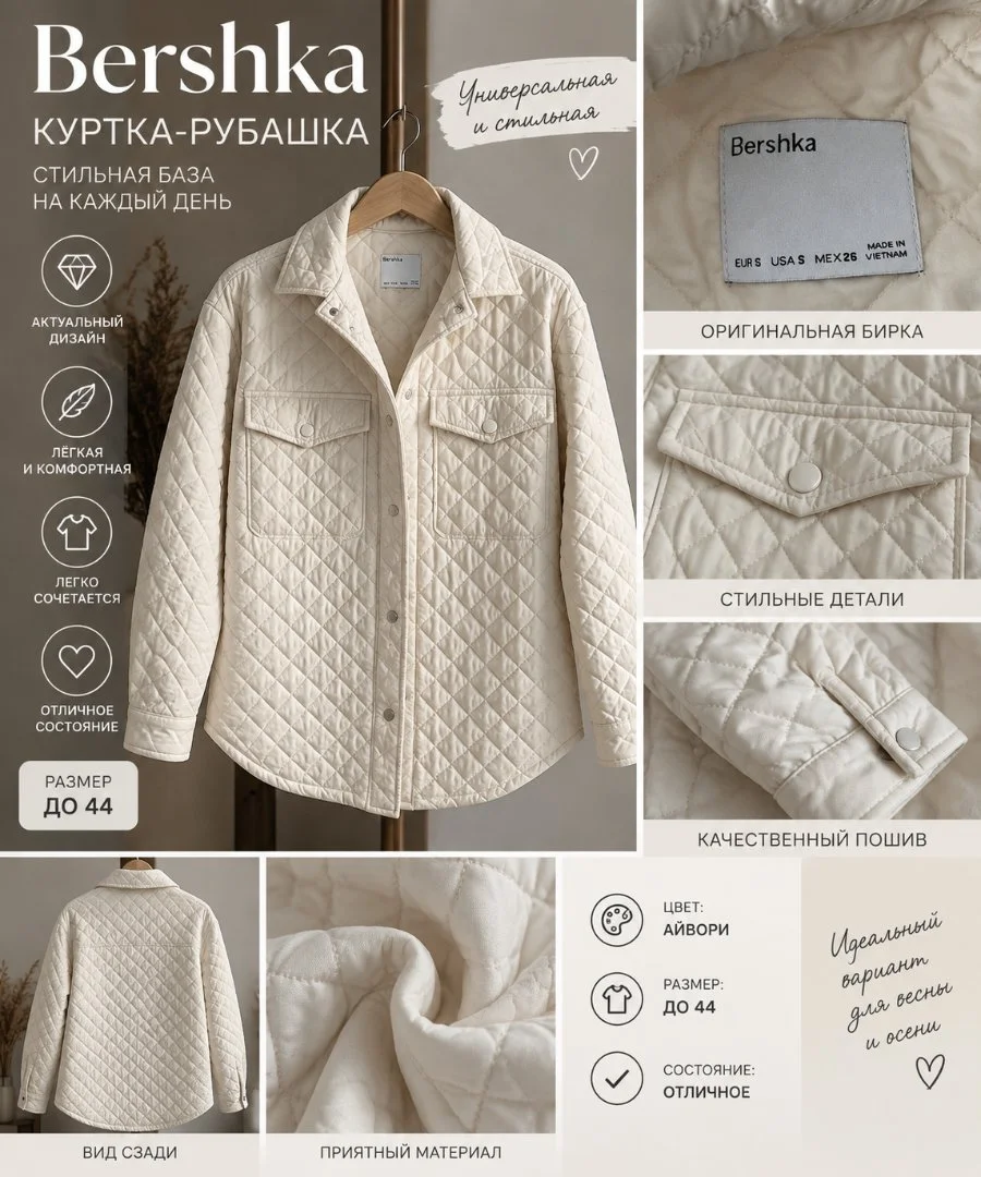 Куртка-рубашка Bershka, айвори, размер S / до 44