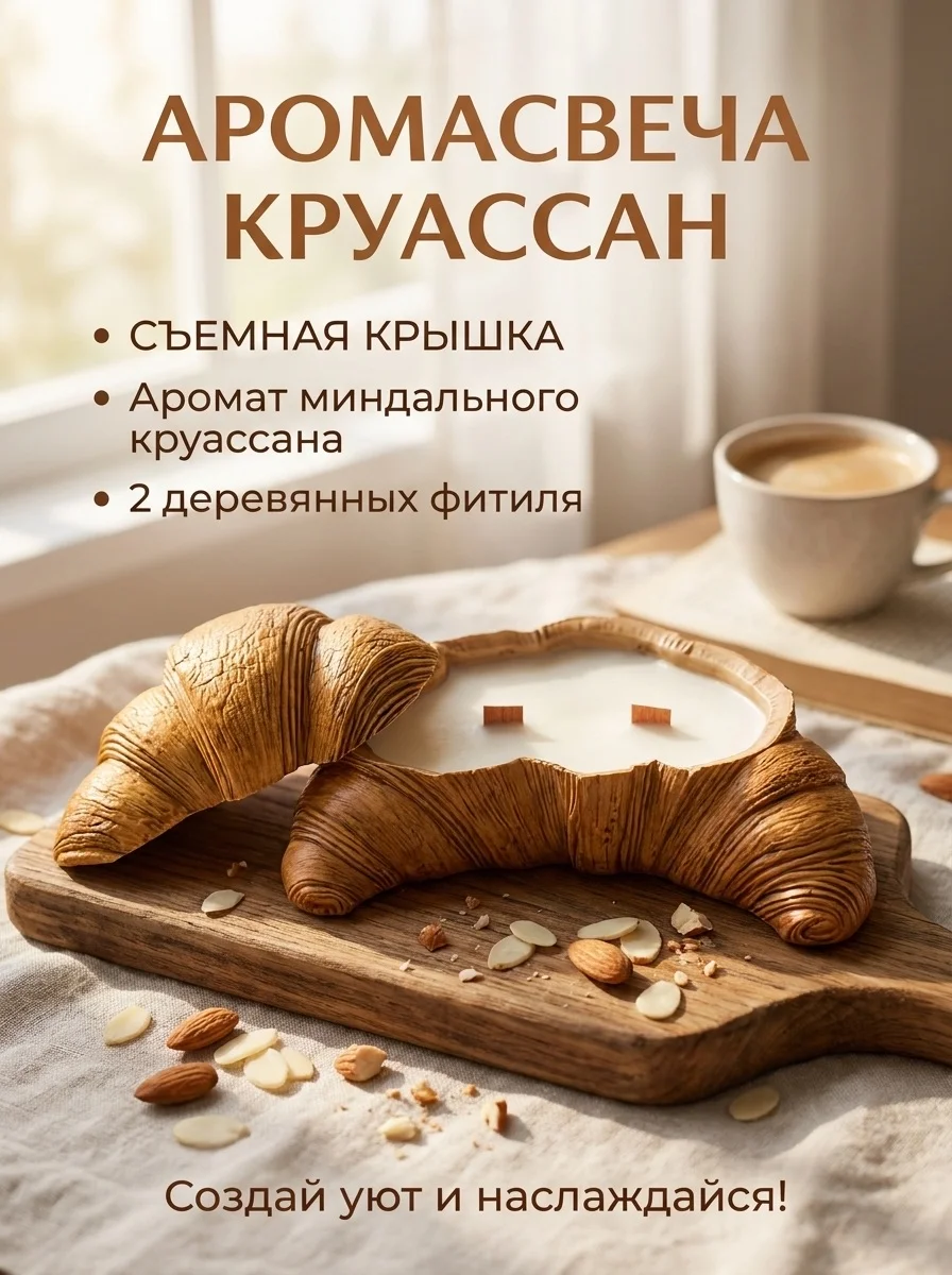 Ароматическая свеча в гипсе Круассан / Для уюта /