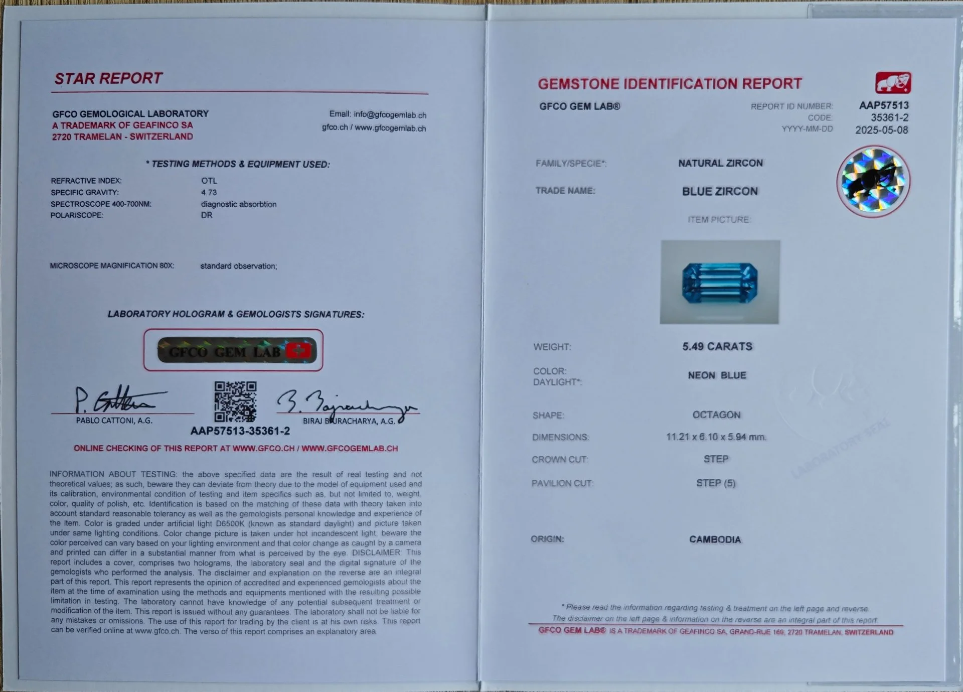 Натуральный неонголубой циркон 5.49Ct., Камбоджа - миниатюра 3