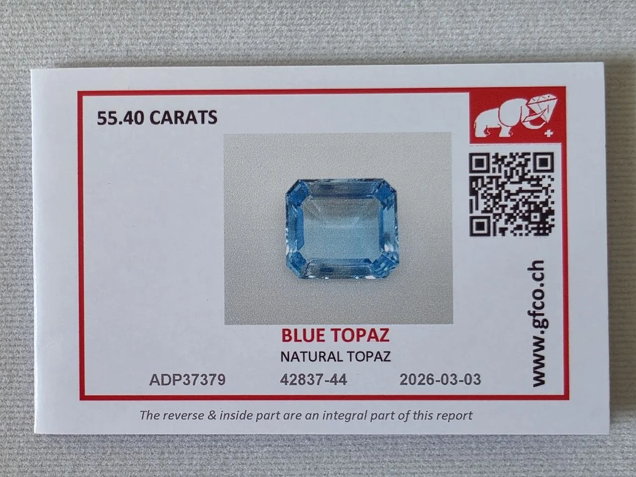 Натуральный голубой топаз, 55.40 Ct., Бразилия - миниатюра 3