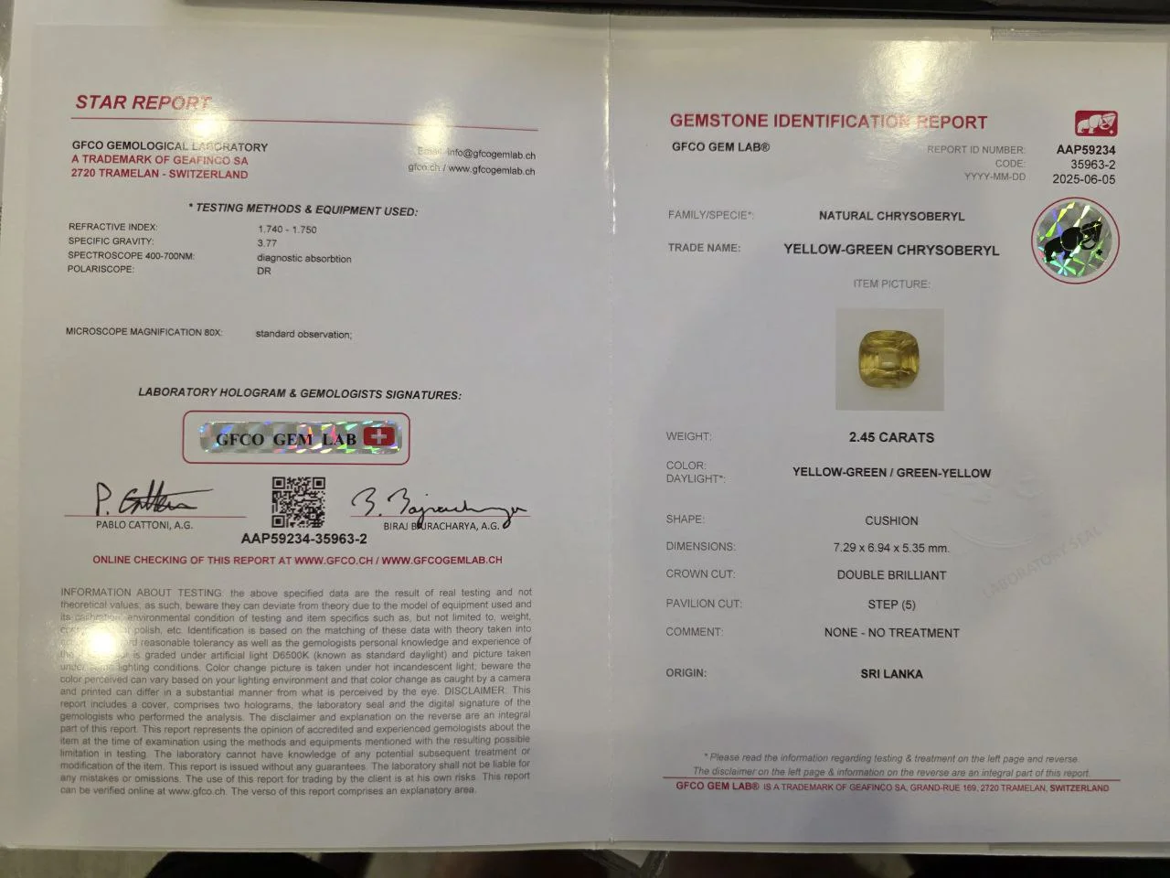 Натуральный хризоберилл 2.45Ct Шри-Ланка - миниатюра 4