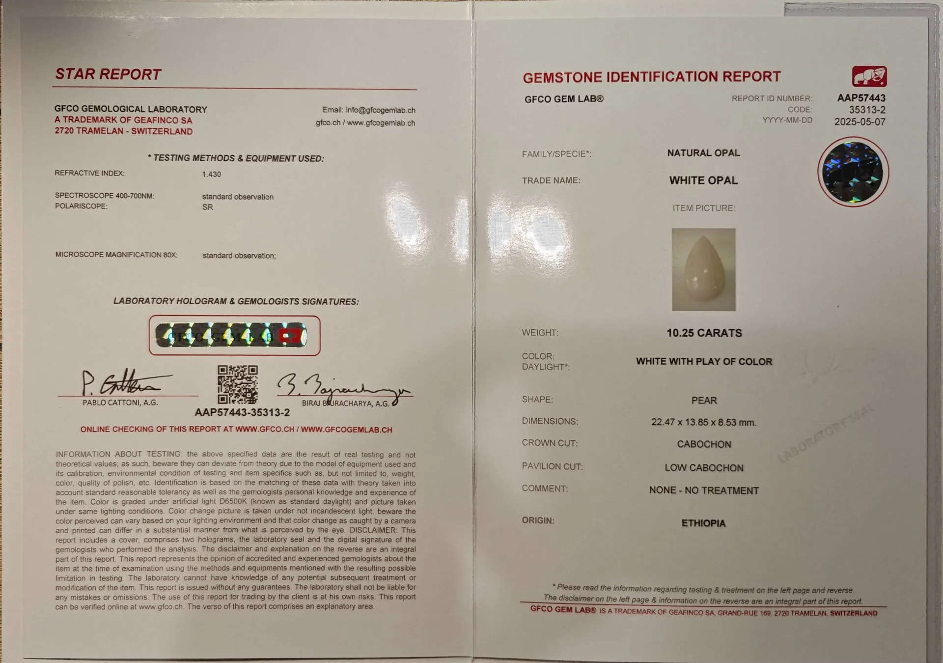 Натуральный белый опал 10.25 Сt Эфиопия - миниатюра 3