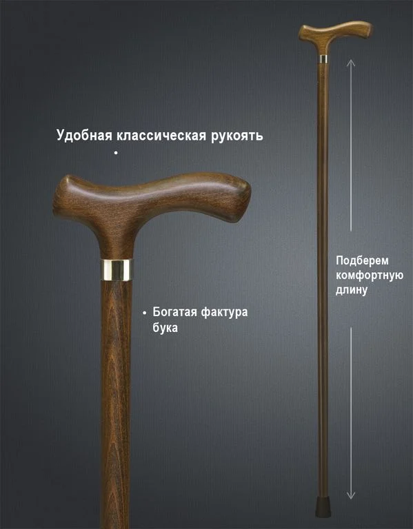Трость опорная «Гамбург» (Германия) — лёгкая (300 г), бук, с серебристым кольцом - миниатюра 2