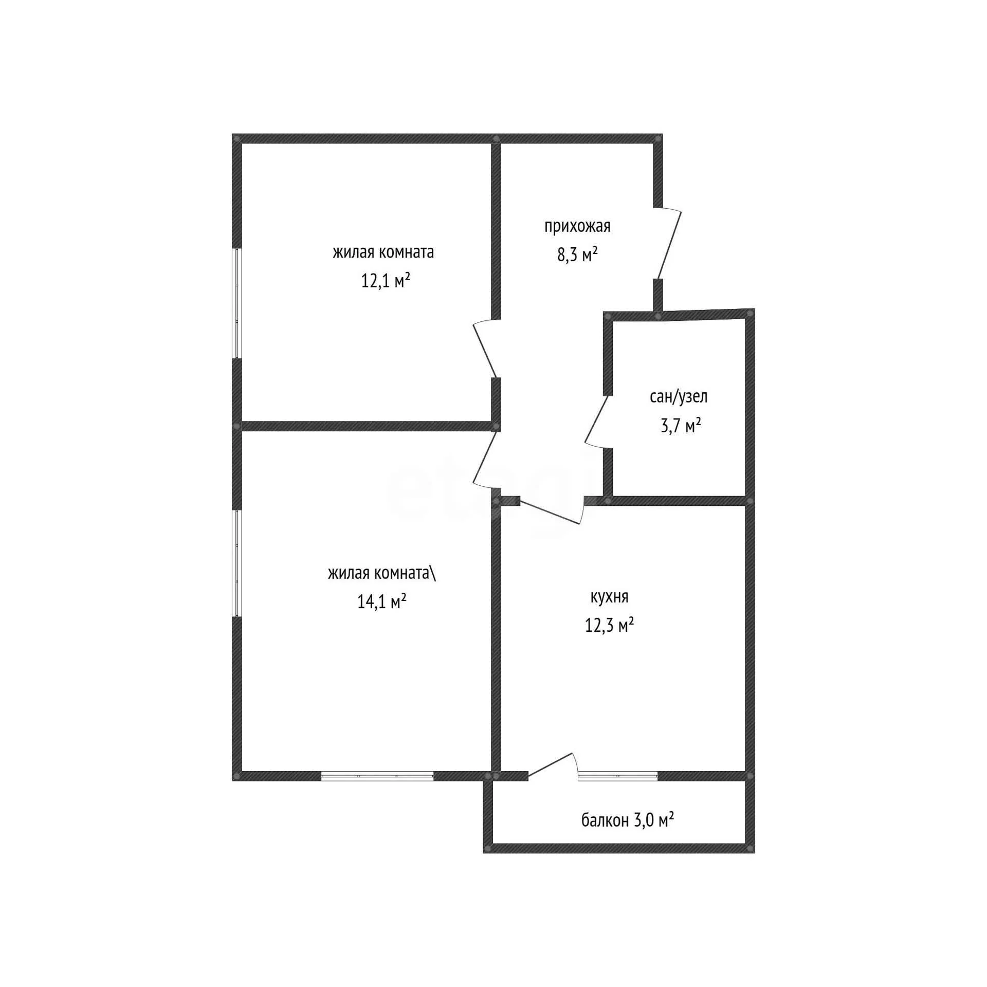 2-к квартира, 51.1м² (улица Лётчика Позднякова, 2к12) - миниатюра 10