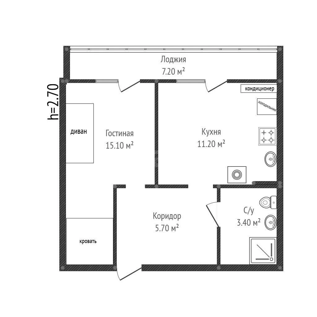 1-к квартира, 42.6м² (Московская улица, 122) - миниатюра 18