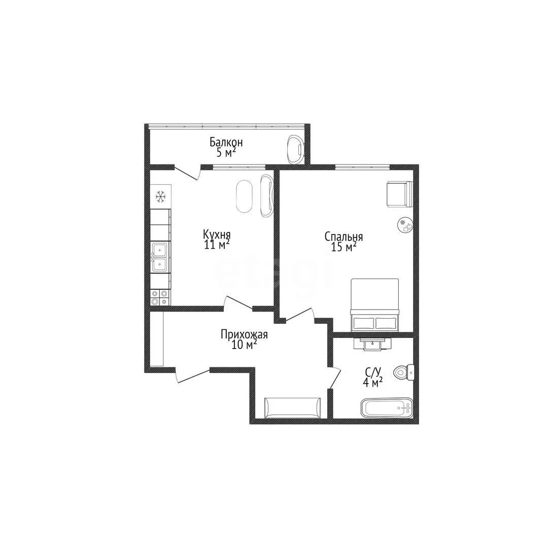 1-к квартира, 40.1м² (улица им. Героя Яцкова И.В., 12) - миниатюра 12